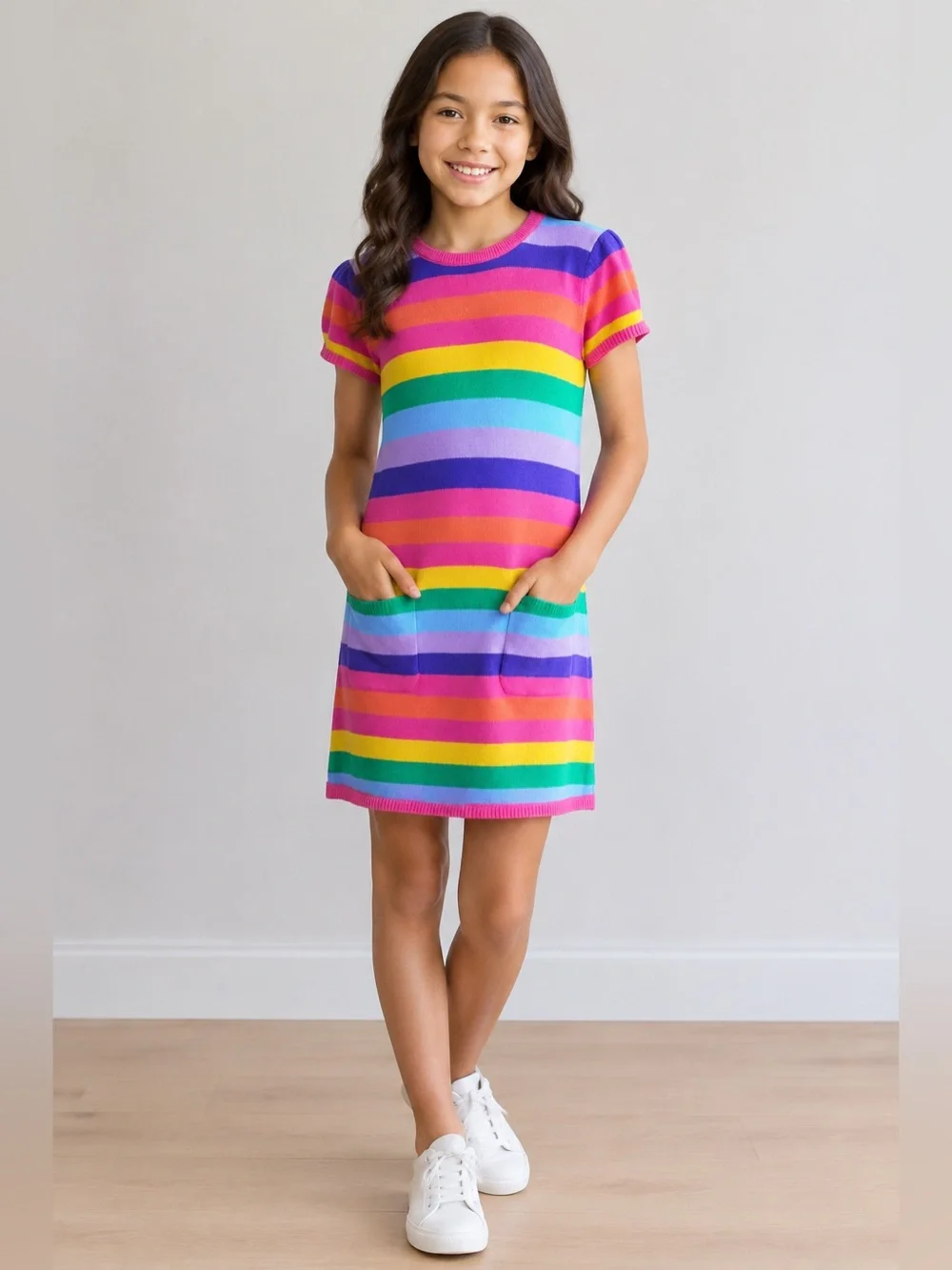 Gymboree Girls Size 12 Rainbow Striped Cotton Sweater Dress